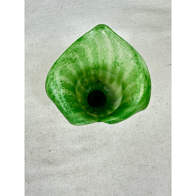 Vintage hand blown frosted green art vase resembling a lily. This vase was made by Murano for Sarreid Ltd. This is a pre-...