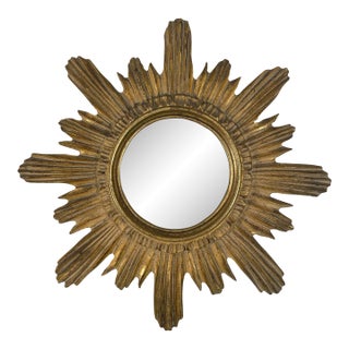 Vintage 16.5" Mid Century Creamy Giltwood Sunburst Wall Mirror For Sale