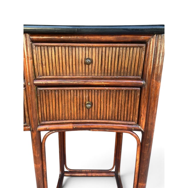 Black Vintage Chinoiserie Bamboo & Rattan Console Desk With Hand-Painted Lacquer Top For Sale - Image 8 of 12