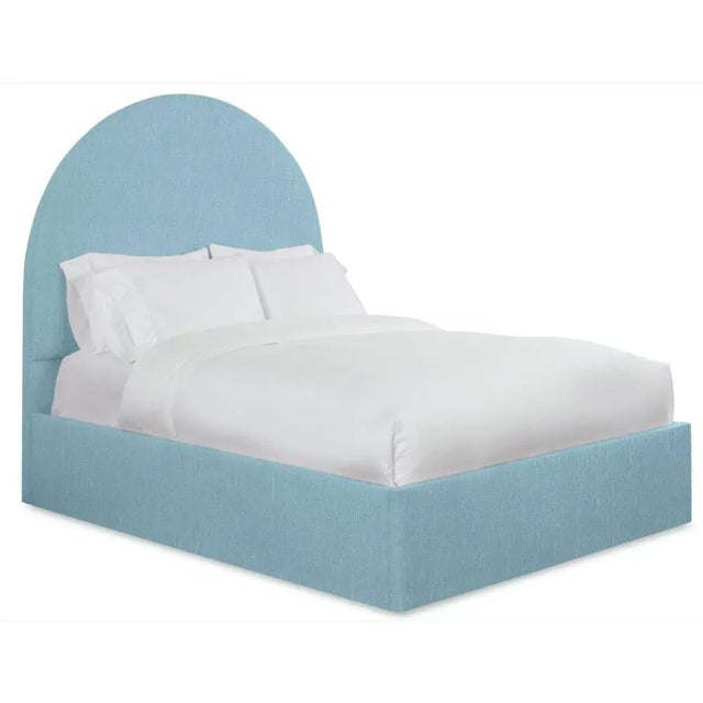 Modern Poppy California King Headboard, Mosaic Blue Linen For Sale - Image 3 of 5
