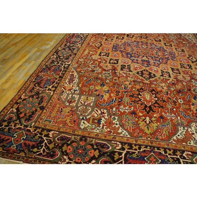 1920s Red Classic Medallion Antique Persian Heriz Carpet 9' X 11' 11" Knotted Wool Rug For Sale - Image 11 of 12