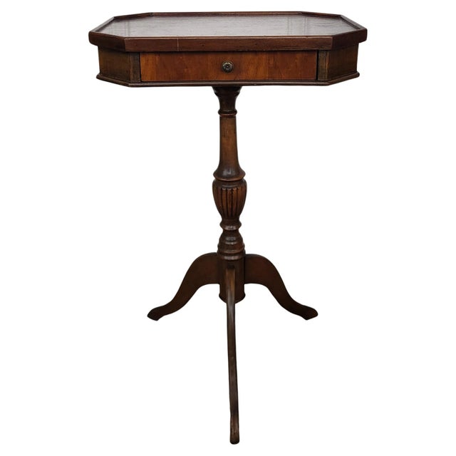 Brown Neoclassical Italian Walnut Inlay Octagonal Tripod Side Table, 1950s For Sale - Image 8 of 8