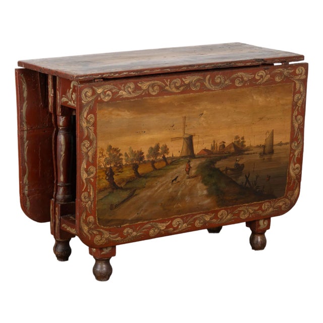 Early 19th Century Original Hand Painted Dutch Drop Leaf Table Console For Sale