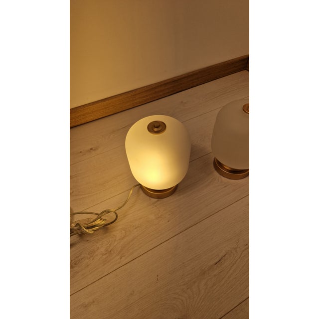 Metal Table Lamps with Brass Base and Etched Glass, 1990s, Set of 2 For Sale - Image 7 of 9