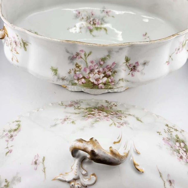 French Country Haviland Limoges France Oval Covered Vegetable Dish Schleiger 146b For Sale - Image 3 of 5