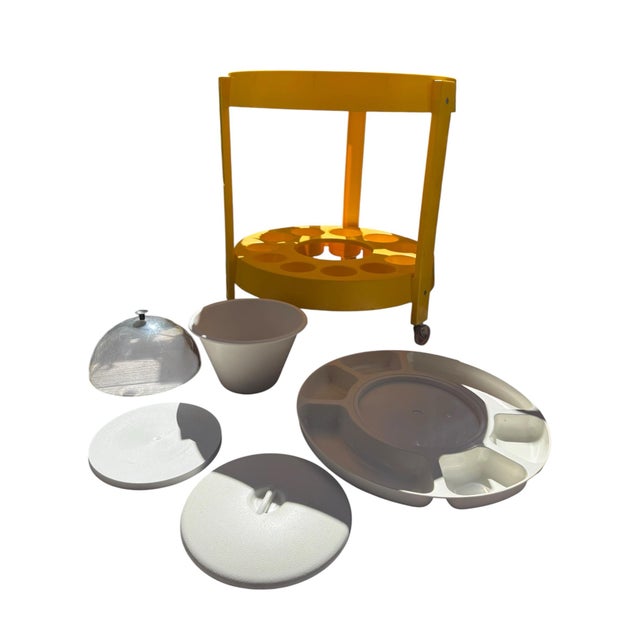 Plastic Vintage 1960s Tiara Casa Space Age Yellow & White Bar Cart / Serving Trolley, Attributed For Sale - Image 7 of 9