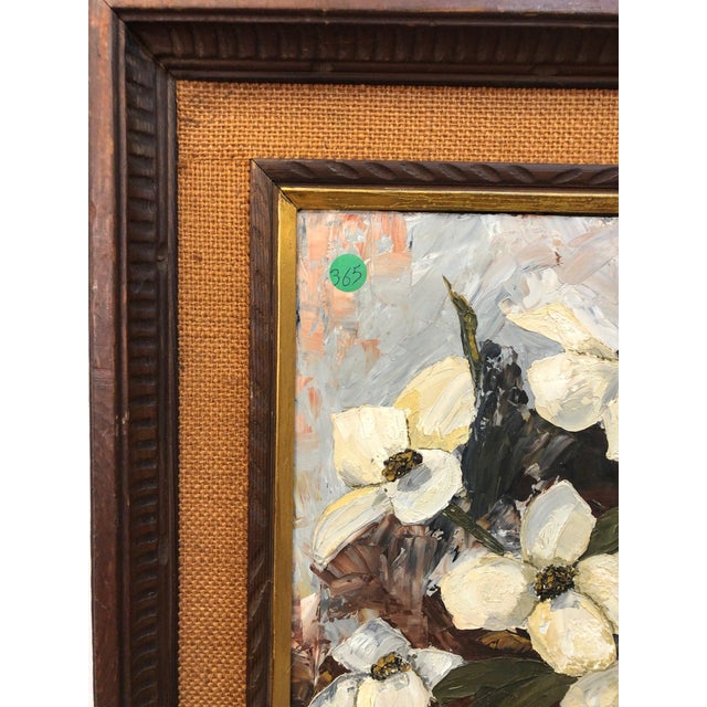 “White Blooms at Dusk” - Acrylic on Board by Lois Coen Signed 1965, Framed For Sale - Image 4 of 5