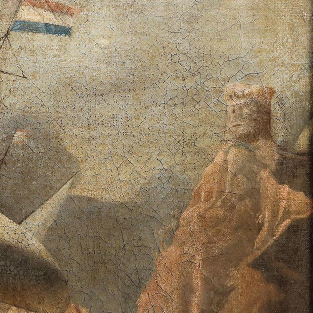 Textile Dutch School, Stormy Sea with Sailing Ships, 18th Century, Oil on Canvas, Framed For Sale - Image 7 of 11