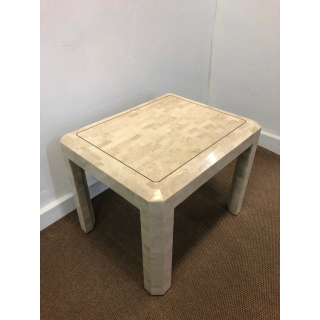 Modern 1970s Modern Maitland Smith Brass Tessellated Fossil Stone Side Table For Sale - Image 3 of 7