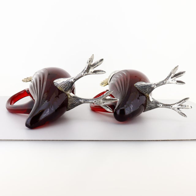 Ruby Red Pair Cartier Sterling Silver & Ruby Red Cut Glass Oil & Vinegar Cruet Decanters For Sale - Image 8 of 18