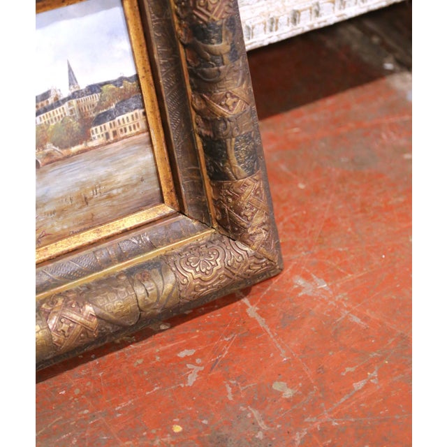 19th Century French Porcelain Painting of the City of Auxerre in Carved Frame For Sale - Image 10 of 11