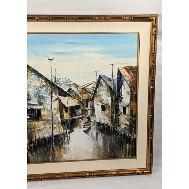Mid 20th Century Attributed to Trần Quang Hiếu, Signed Vietnamese Stilt Village Oil Painting For Sale - Image 10 of 18