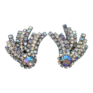 Vintage 1960s Signed Alice Caviness Aurora Borealis Clip Earrings- 2 Pieces