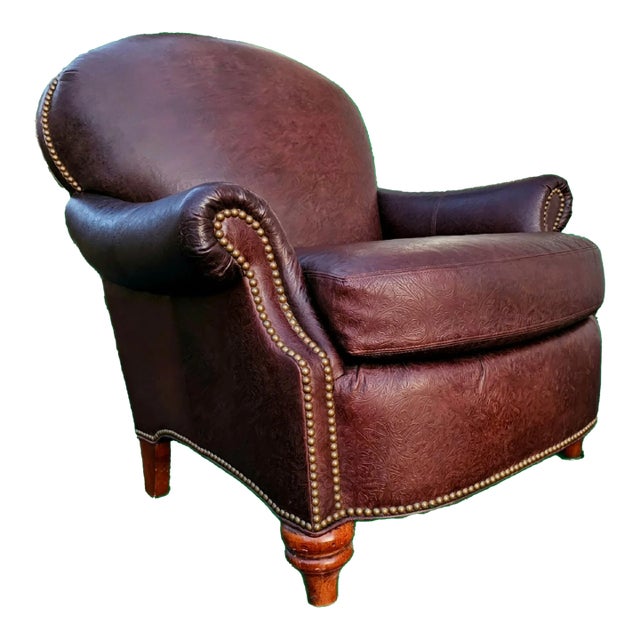 Late 20th Century Henredon Furniture Embossed Leather Lagerfeld Club Chair For Sale