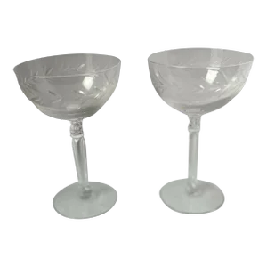 Pair of Fostoria Champagne Tall Sherbet Holly Pattern Circa 1950s