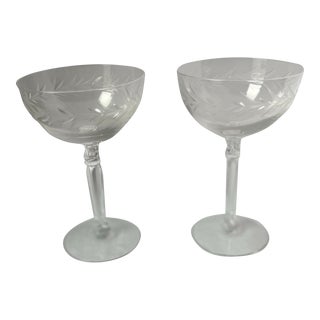 Pair of Fostoria Champagne/Tall Sherbet Holly Pattern, 1950s For Sale