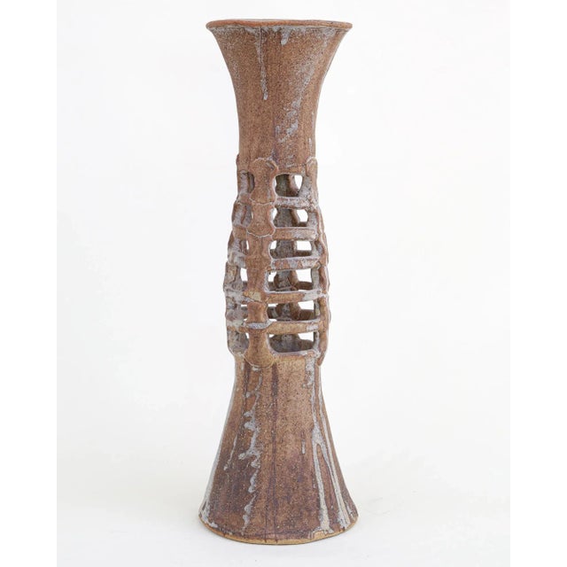 Outstanding, bold vintage Mid-Century pottery sculpture in vase form dating to the 1960s-70s. Brutalist in style and...