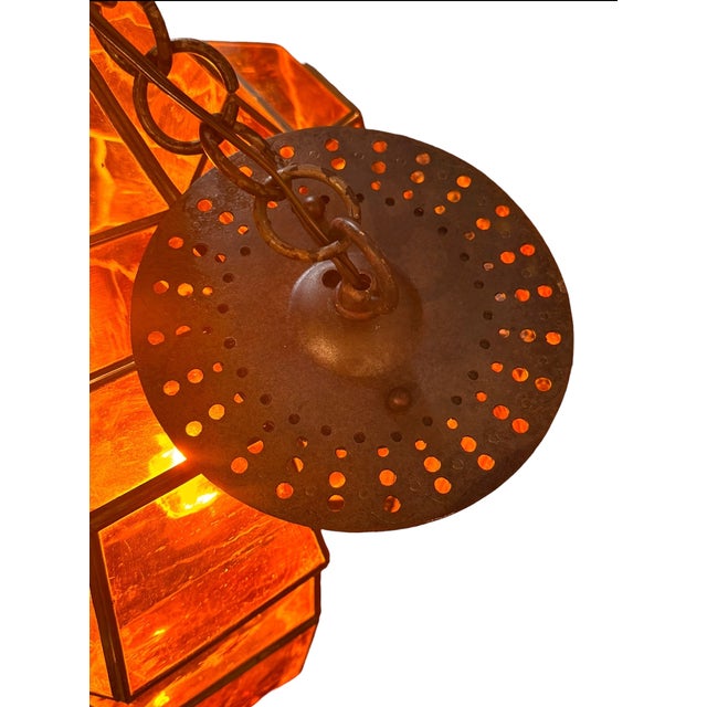 Mid 20th Century Monumental Mid-Century Mexican "Morisco" Lantern in Deep Amber Glass For Sale - Image 4 of 15