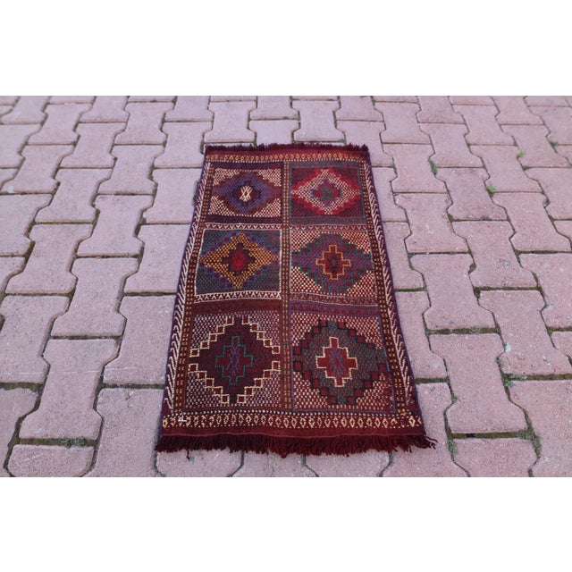 1970s Tribal Burgundy Geometric Oushak Cecim Rug For Sale - Image 13 of 13