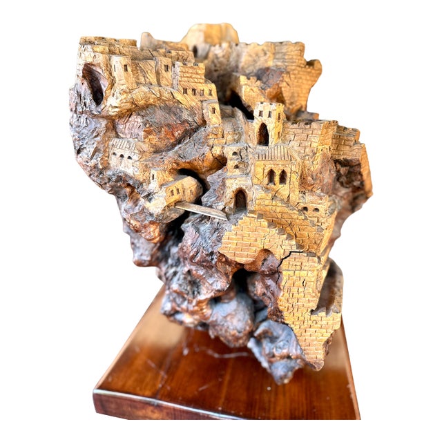 Exceptional Early 20th Century Olivewood Root Architectural Sculpture of Ancient Jerusalem For Sale
