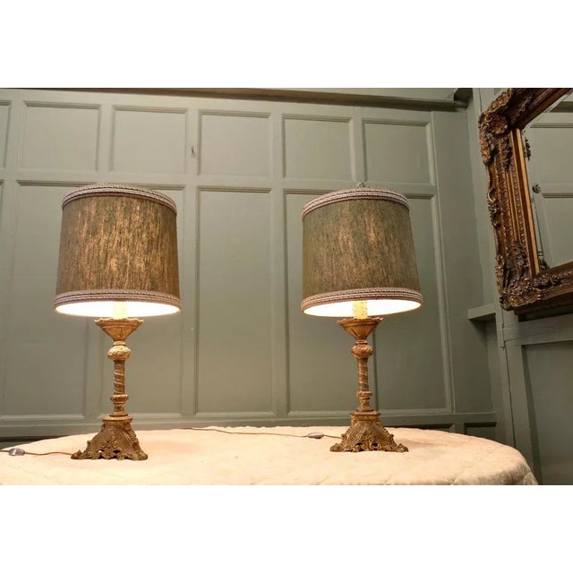 Antique French Gothic Brass Table Lamps, 1900, Set of 2 For Sale - Image 6 of 10