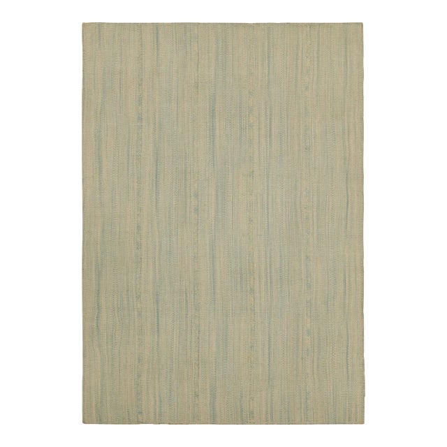 Rug & Kilim’s Contemporary Kilim in Blue and Cream White Textural Stripes For Sale