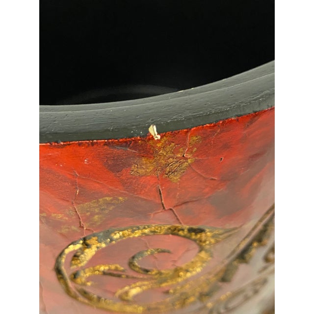 Monumental 14" Graduated Trio of Maitland-Smith Tessellated Stone Canisters - Imperial Red & Gold Leaf For Sale - Image 17 of 18