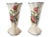 A charming pair of Italian majolica cornucopia vases, hand-painted with vibrant floral motifs in shades of red, blue,...