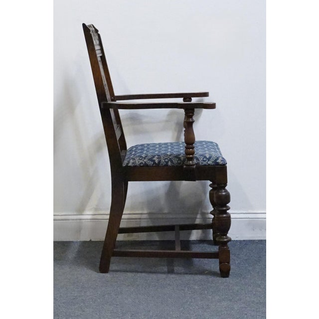 Vintage Antique Solid Oak Rustic Gothic Jacobean Tudor Style Dining Arm Chair For Sale In Kansas City - Image 6 of 11
