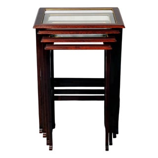 Art Nouveau Nesting Side Tables in Glass and Brass Inserts, Vienna, 1900s, Set of 4 For Sale