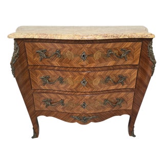 Louis XV Marquetry Chest of Drawers with Marble Top, 1950s For Sale