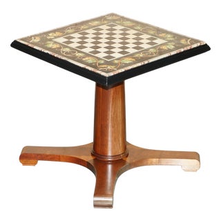 Large Antique Pietra Dura Marble Inlaid Chessboard Table with Cherrywood Base, 1880 For Sale