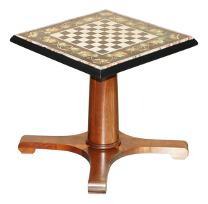 Large Antique Pietra Dura Marble Inlaid Chessboard Table with Cherrywood Base, 1880