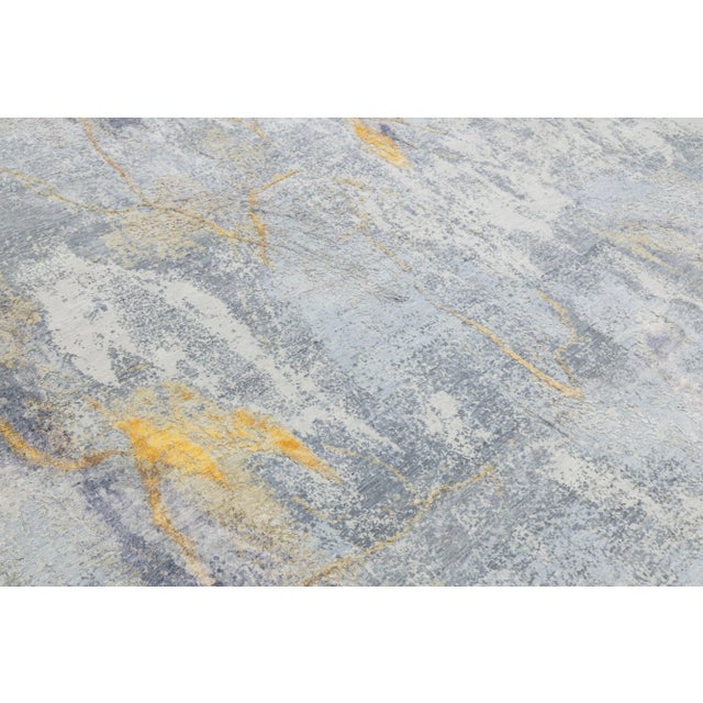 2010s 10 X14 Modern Handmade Abstract Wool and Silk Rug in Gray For Sale - Image 5 of 9