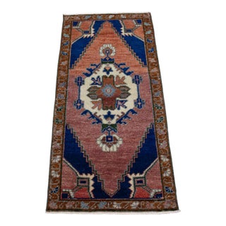 1970s Hand Knotted Turkish Small Rug Decorative Mat for Bathroom - Kitchen and Entryway- 18'' X 39'' For Sale