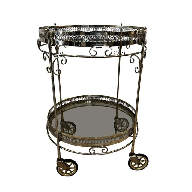 Mid-Century French Brass and Glass Bar Cart, 1960s For Sale - Image 6 of 6