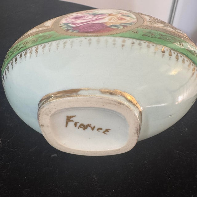 Mint Antique French Porcelain Hand-Painted Pilgrim Flask Vase With Raised Gold Filigree & Roses For Sale - Image 8 of 10