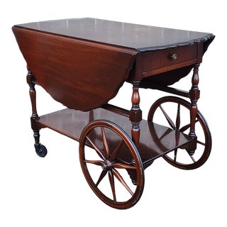 Vintage 1940s Imperial Furniture Mahogany Rolling Drop Side Tea Cart ~ Trolley Server For Sale