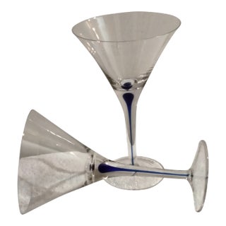 Pair of 1980s Orrefors Intermezzo Blue Martini Glasses For Sale