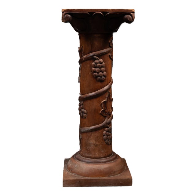 Late 20th Century Carved Wooden Grape-and-Vine Pedestal Stand For Sale