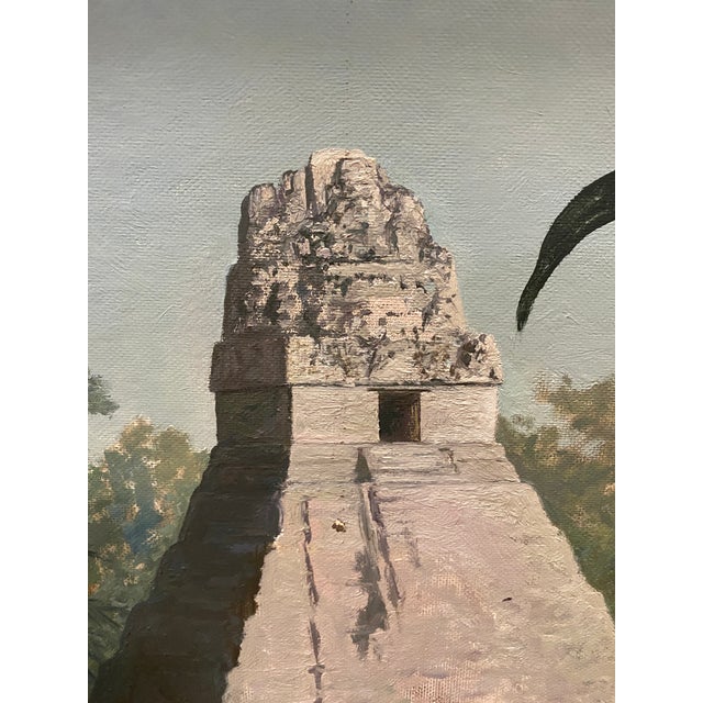Late 20th Century Falcons Original Oil Painting Richard Sloan Style Maya Temple Birds Rainforest For Sale - Image 10 of 13