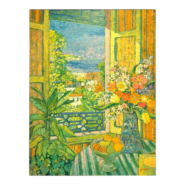 Mid Century Neo Impressionist Floral Window Scene by Scottish Artist William Grimaud For Sale