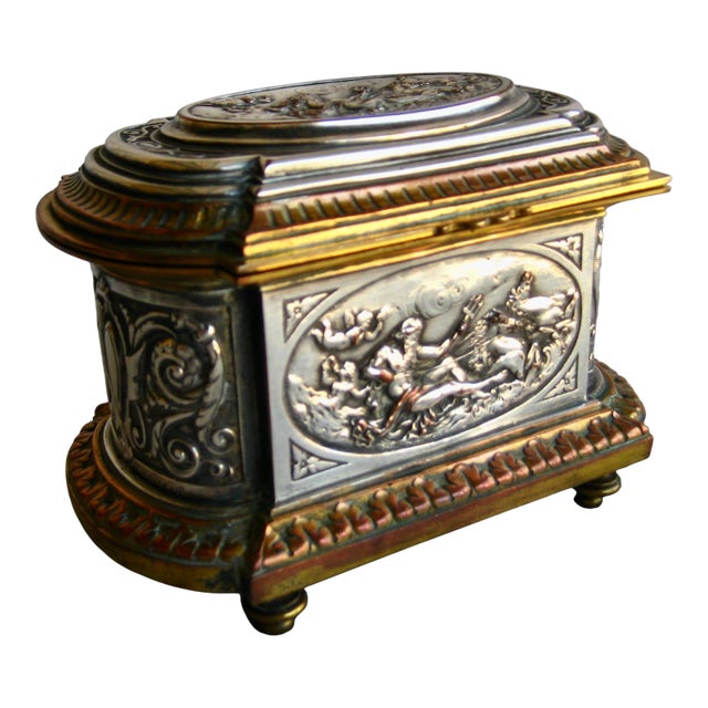 Mid 18th Century French Napoleon III Silver Plate Jewelry Box For Sale