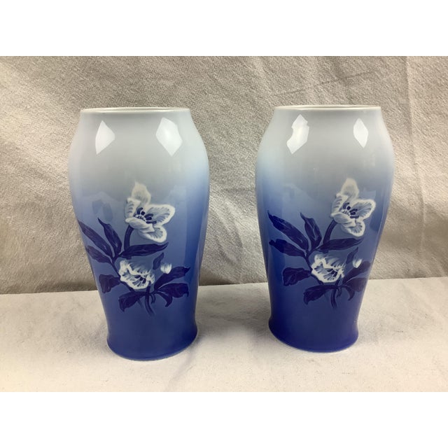 Blue 1930s Bing and Grondahl Christmas Roses Vases - a Pair For Sale - Image 8 of 9
