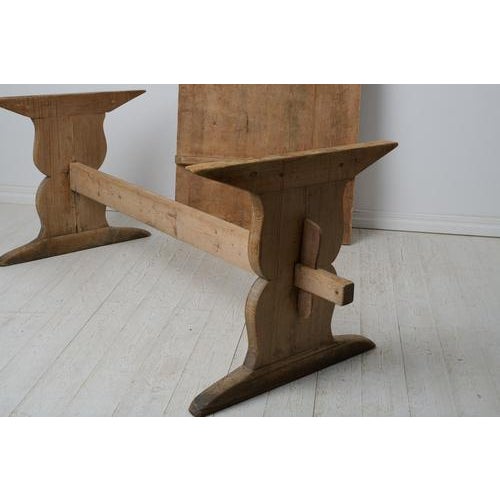Large Swedish Rustic Country Trestle Dining Table For Sale - Image 14 of 17