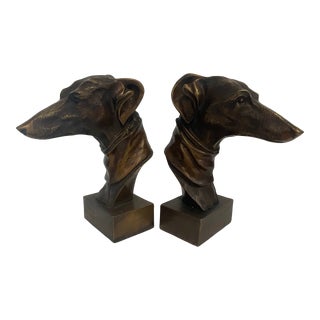 1940s Figurative Hollywood Regency Bronze Greyhound Bookends - a Pair. For Sale
