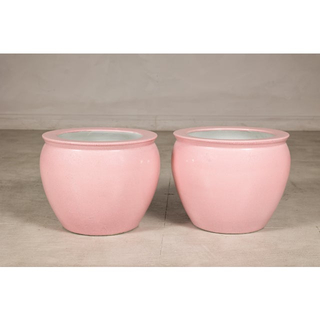 Late 20th Century Vintage Chinese Pink Crackle Glazed Ceramic Planter, Medium Size For Sale - Image 5 of 14