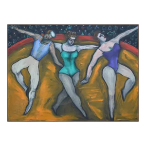 Large Vintage Modernist Oil Painting of Circus Acrobats C.1980s