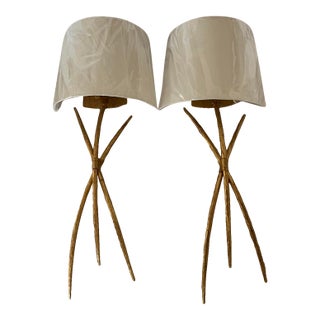 Hand-Forged Gold Metal Leaf Sconces by International Ironware - a Pair For Sale
