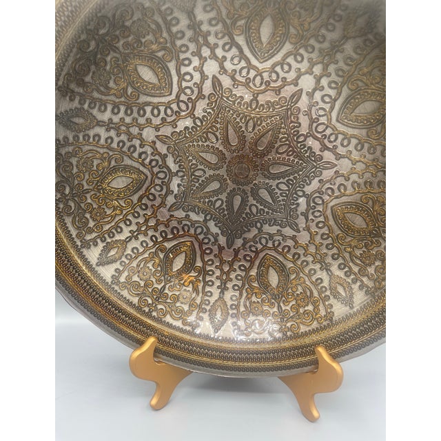 Late 20th Century Large Ornate Silver and Gold Embossed Paisley Decorative Bowl For Sale - Image 5 of 7